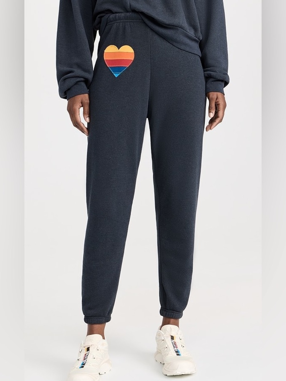 Aviator Nation Rainbow Heart Stitch Sweatpants in Charcoal Size Medium